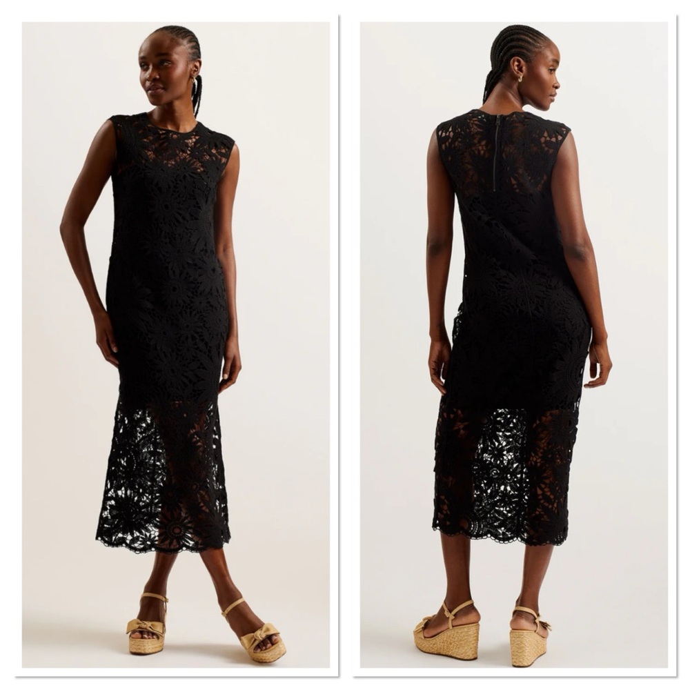 Ted Baker London  Corha Sleeveless Crochet Midi Dress Black